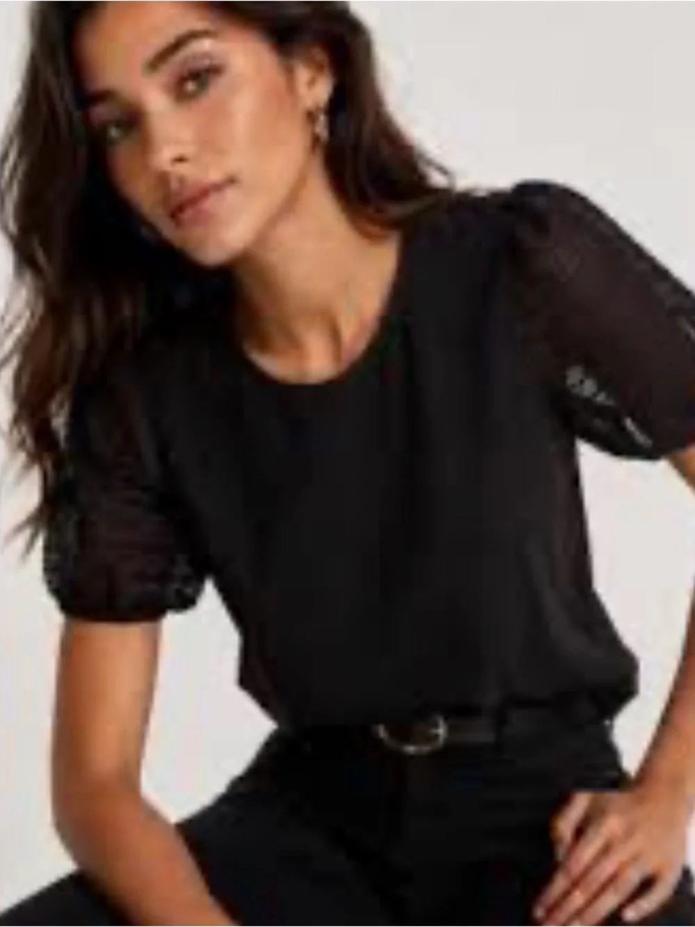 Madewell Black Puff Stripe Sheer Sleeve Top